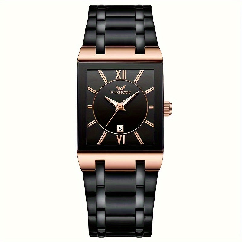 Herrenuhr | Quadratisches Zifferblatt mit Stoppuhr | Quarz & Kalender | Edelstahl-Meshband | Wasserdicht