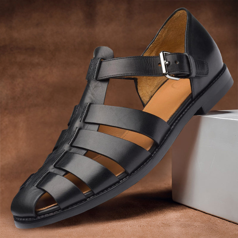 Herrensandalen | Echtes Leder | Verstellbarer Riemen | Elegant & Bequem