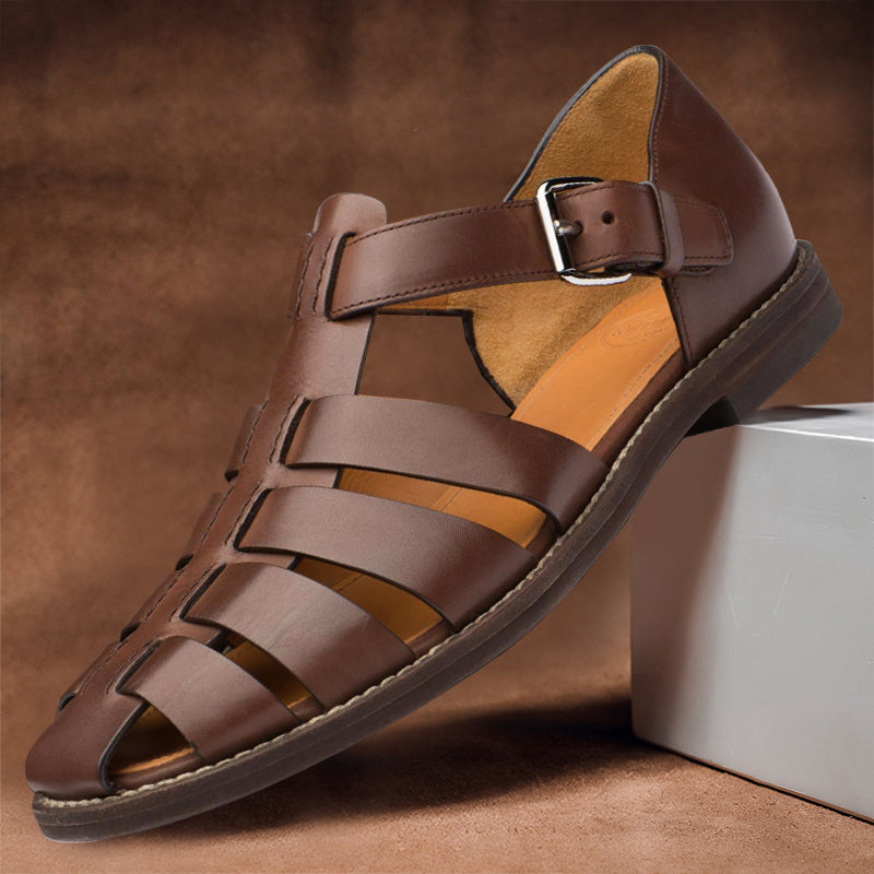 Herrensandalen | Echtes Leder | Verstellbarer Riemen | Elegant & Bequem
