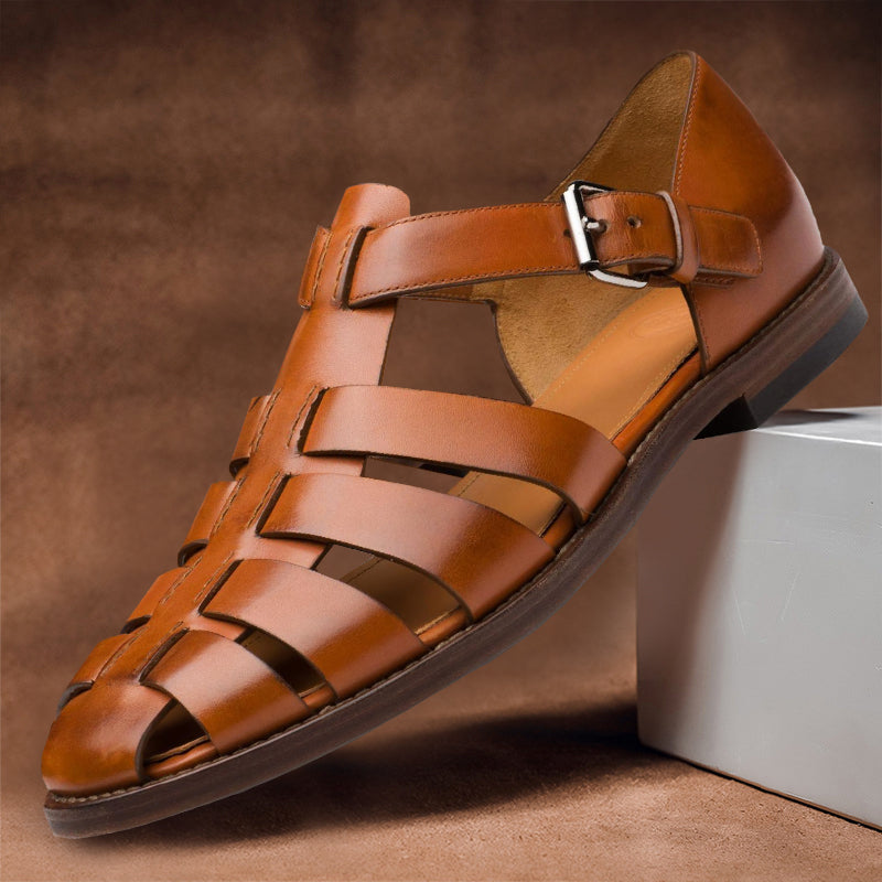 Herrensandalen | Echtes Leder | Verstellbarer Riemen | Elegant & Bequem