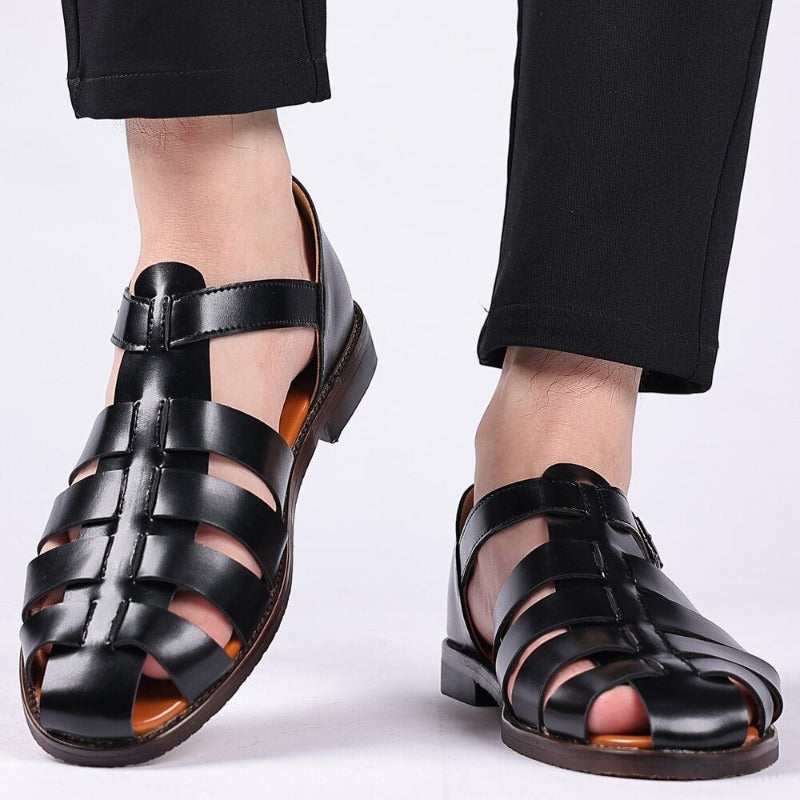 Herrensandalen | Echtes Leder | Verstellbarer Riemen | Elegant & Bequem