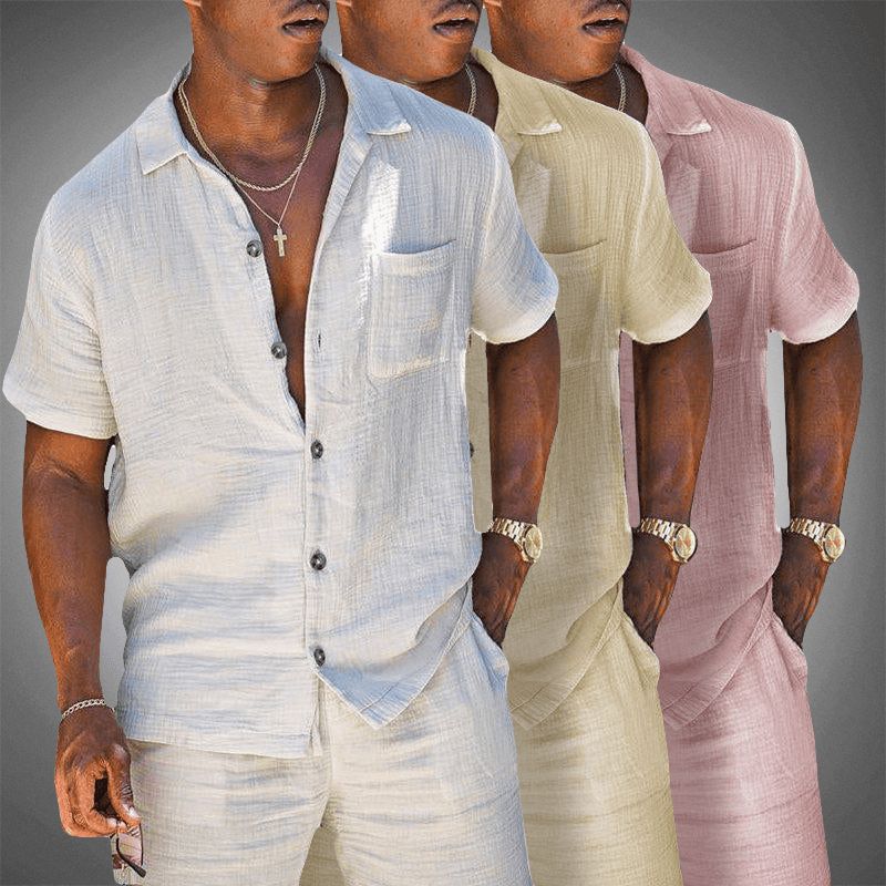 Herren Leinen Set | Atmungsaktiv & Elegant | Saum & Shorts | Sommer