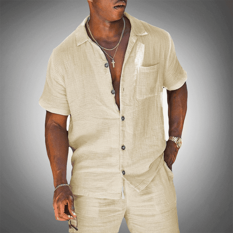 Herren Leinen Set | Atmungsaktiv & Elegant | Saum & Shorts | Sommer