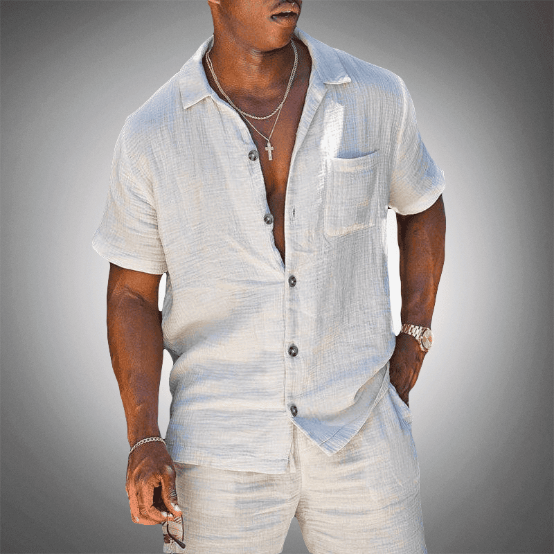 Herren Leinen Set | Atmungsaktiv & Elegant | Saum & Shorts | Sommer