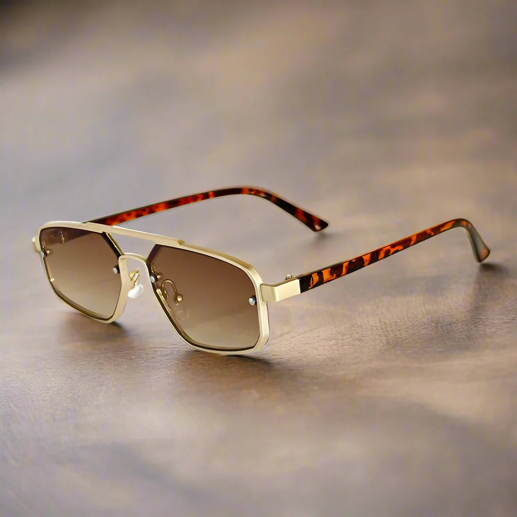 Herren-Sonnenbrille | Geometrisches Pilotenbrillen-Design | Kratzfest & Anti-Reflexion | Edelstahlrahmen