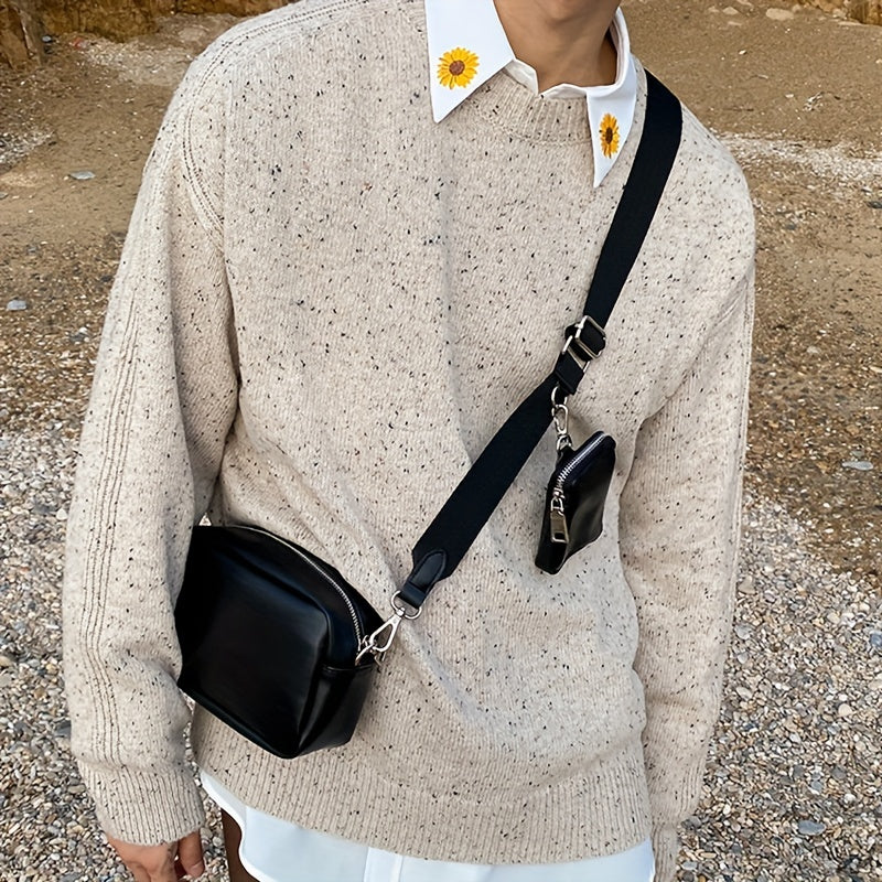 Herren-Crossbody-Tasche | Quadratisches Design mit Geldbörse | Lässig & verstellbar | PU-Leder - Schwarz