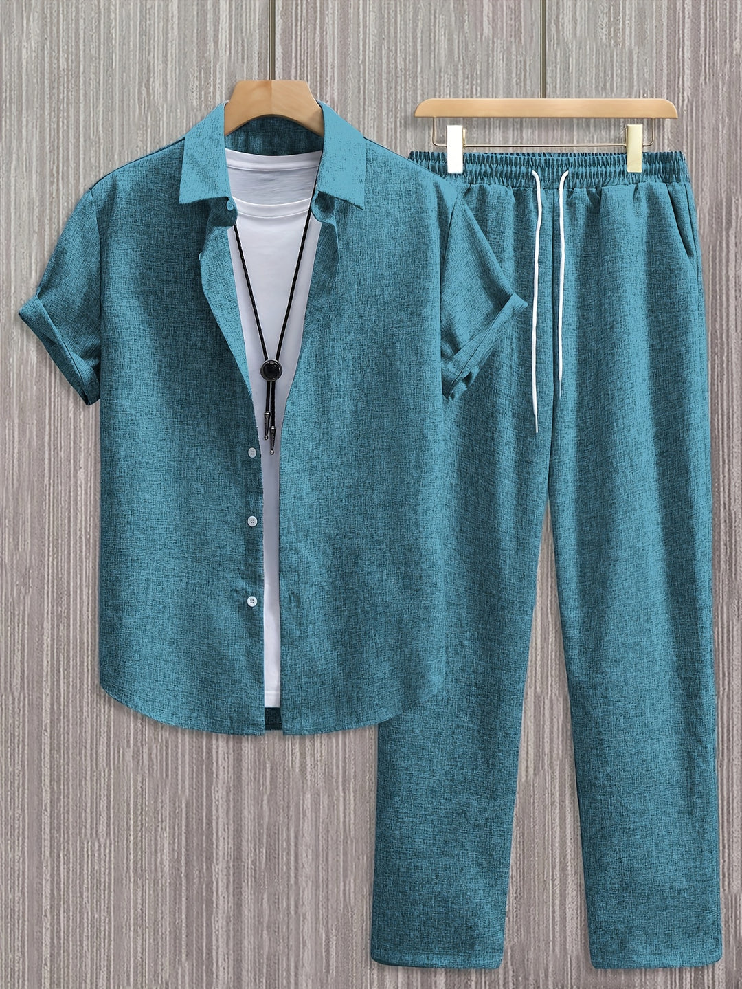 Herrenset | Unifarbenes Hemd mit Revers & Lange Hose | Sommerliches Freizeitoutfit