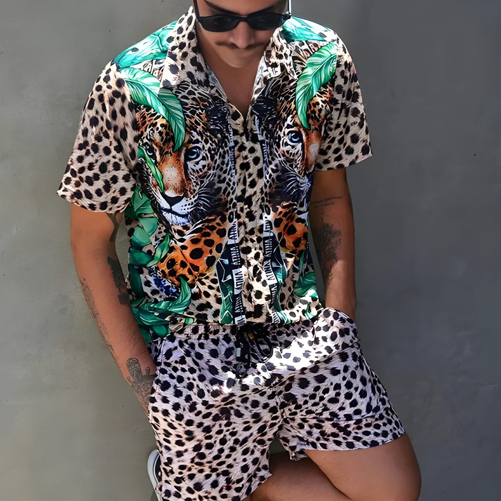 Herren-Sommer-Set | Hawaii-Hemd & Shorts | Zweiteiliges Strand-Set | Button-down & Druck