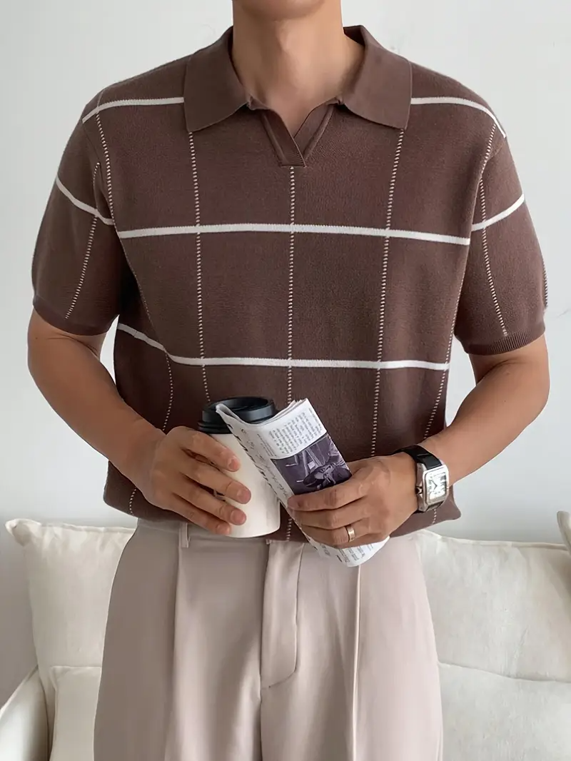 Stylisches und atmungsaktives Herren-Poloshirt mit kariertem Streifendruck und vielseitigem Look | Raf