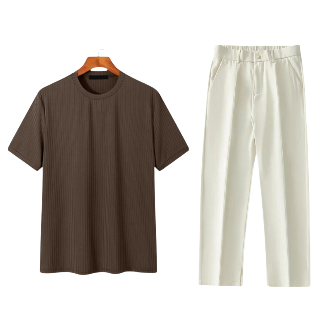 Herrensommer-Set | T-Shirt & Hose | Baumwolle | Rundhalsausschnitt & kurze Ärmel