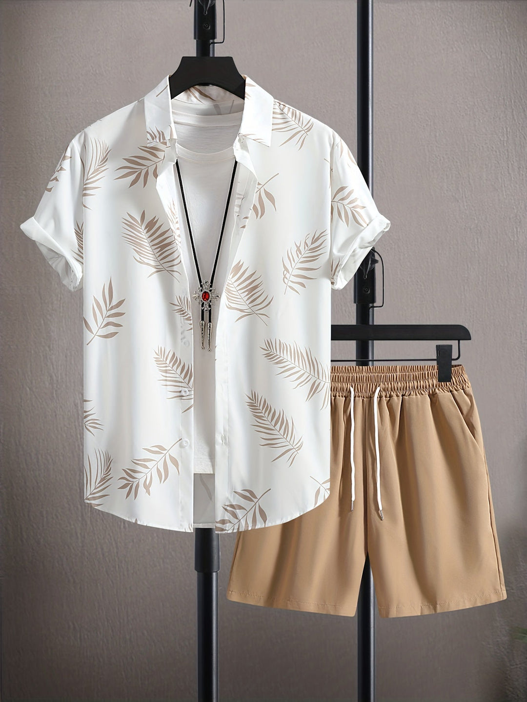 Herren Sommer Set | Hemd mit Blattdruck & Short | Einzigartiges Design | Zweiteilig