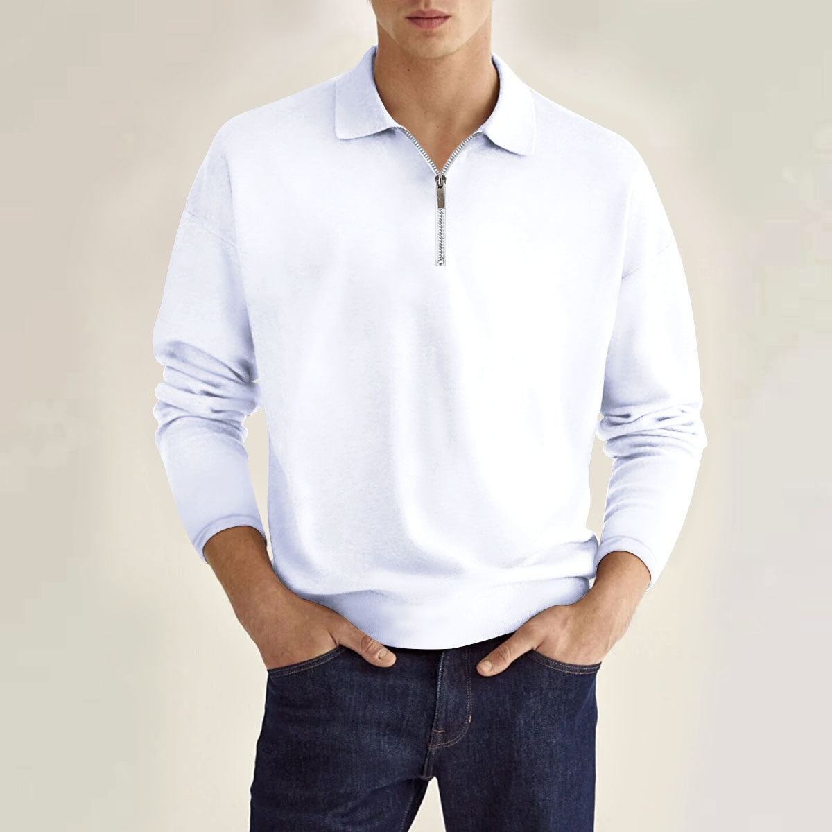 Klassisches Langarm-Poloshirt mit Reißverschluss für Männer mit urabn Eleganz und einzigartigem Design | Luuk