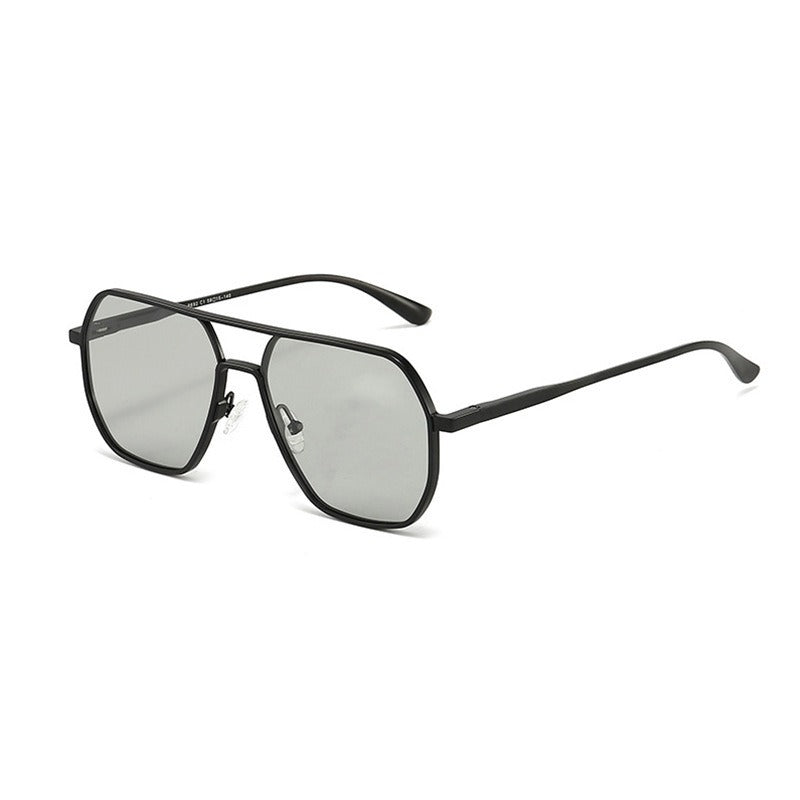 Herren-Sonnenbrille | Geometrischer Metallrahmen | Doppelbrücke | Trendy & Business