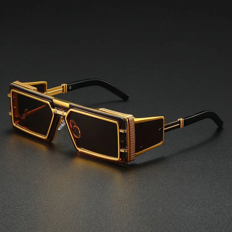 Herren-Sonnenbrille | Steampunk Square Design | Luxus Metall & UV Schutz | Vintage Style