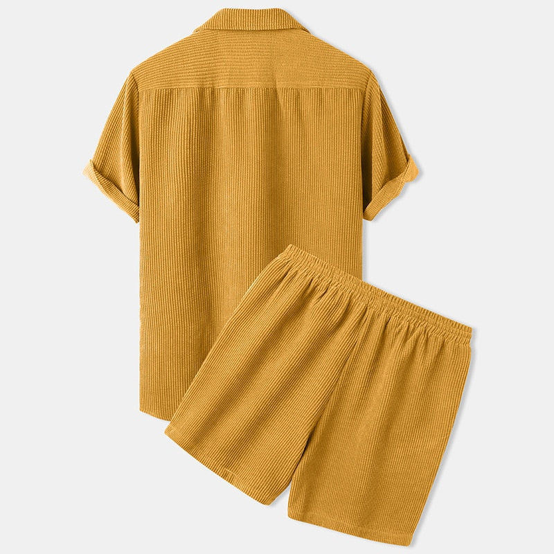Herren Sommer Set | Kurzarm & Cord | Lässig & Bequem | Einfarbig