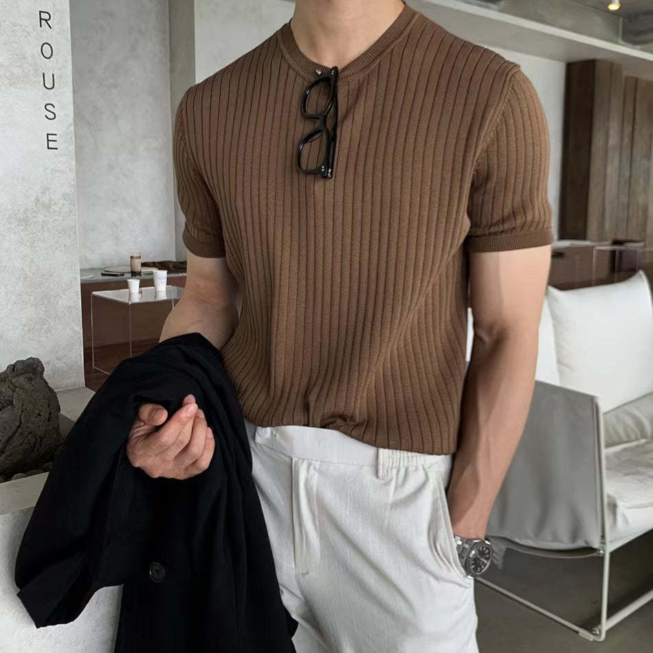 Herrensommer-Set | T-Shirt & Hose | Baumwolle | Rundhalsausschnitt & kurze Ärmel