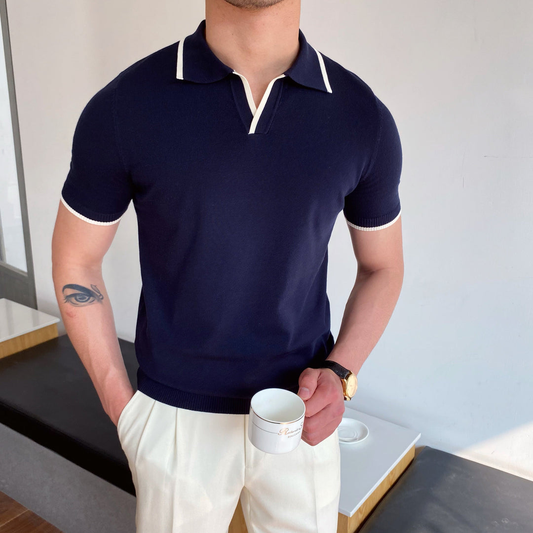Herren-Poloshirt | Slim Fit & Ellbogenärmel | Woll-Look & Sportlich | Klassischer Polokragen
