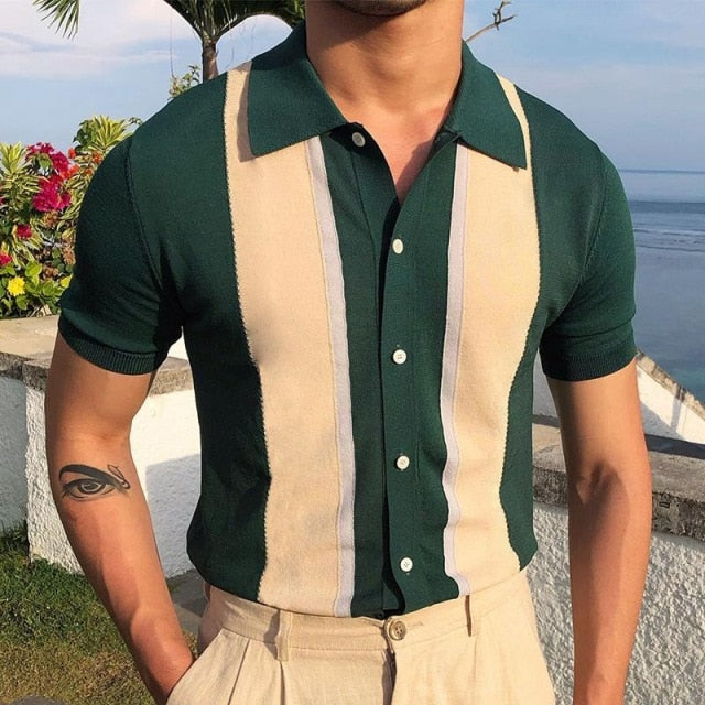 Herren-Poloshirt | Gestreift & Retro-Design | Luftig & Business | Viskose Sommerstil