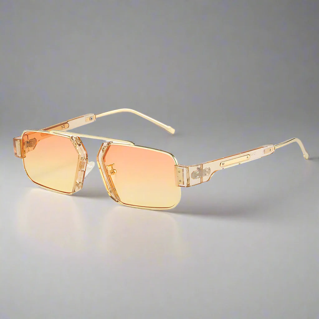Herren-Sonnenbrille | Geometrisches Quadratisches Design | UV400 & Verlaufsgläser | Transparentes Acetat