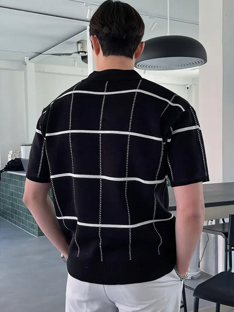 Stylisches und atmungsaktives Herren-Poloshirt mit kariertem Streifendruck und vielseitigem Look | Raf