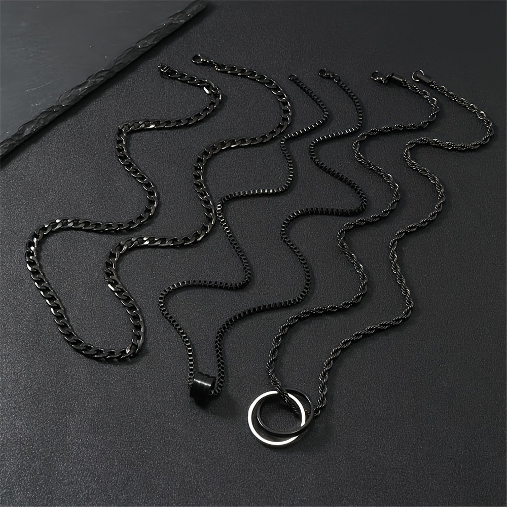 Herren-Halsketten-Set | 3-teilig aus Edelstahl | Schwarzer Cuban Link