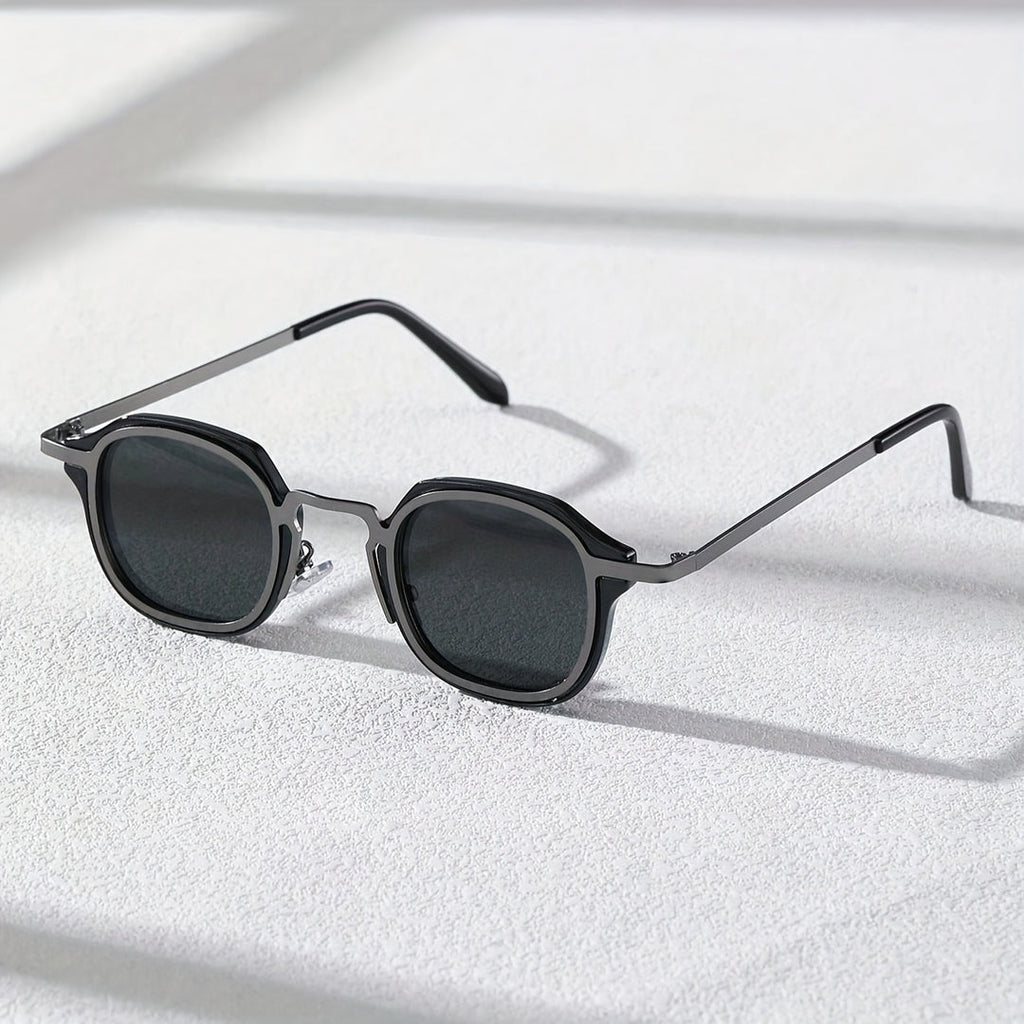Herren-Vintage-Brille | Geometrische Vollrandbrille | Schwarzer Eisenrahmen & PC-Gläser