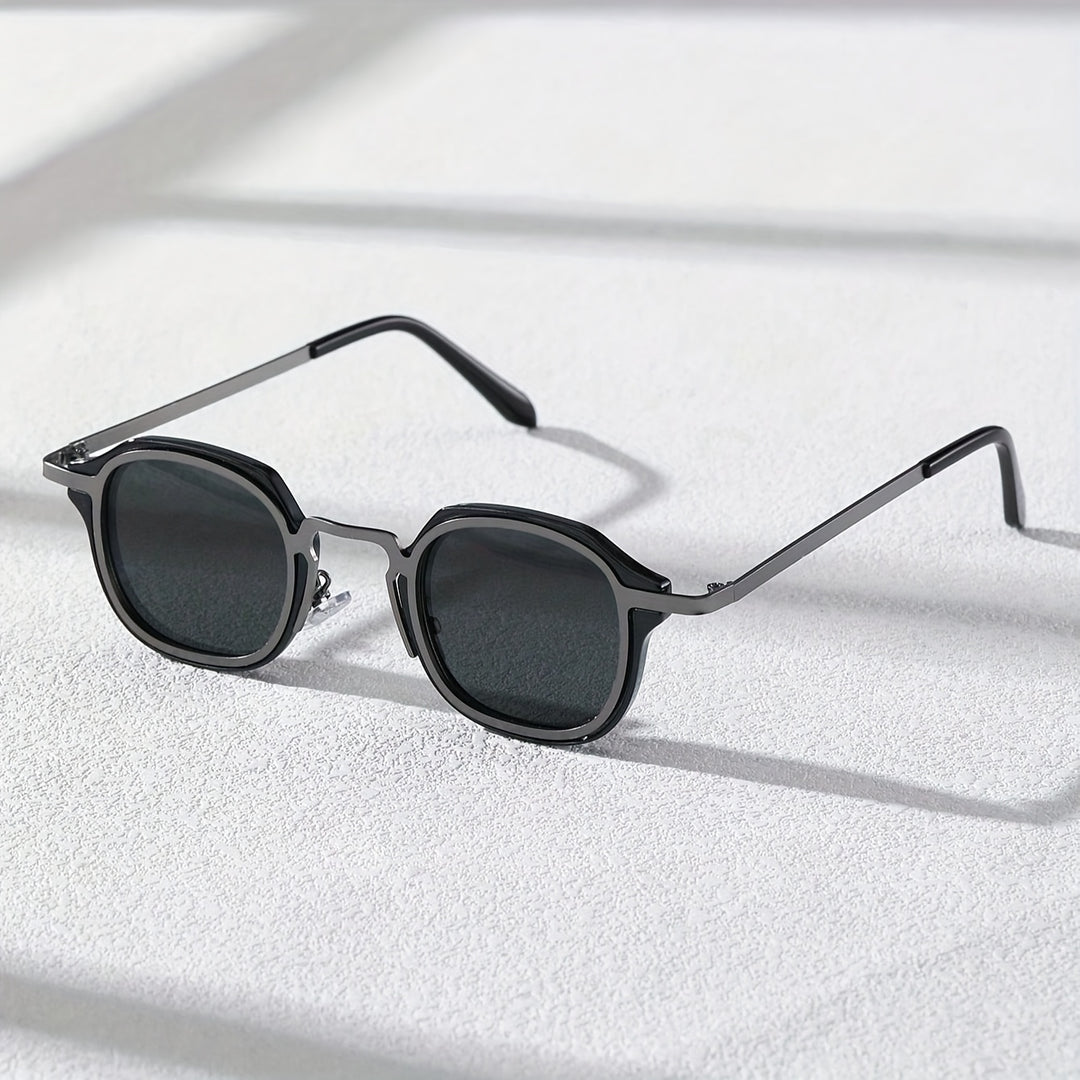 Herren-Vintage-Brille | Geometrische Vollrandbrille | Schwarzer Eisenrahmen & PC-Gläser