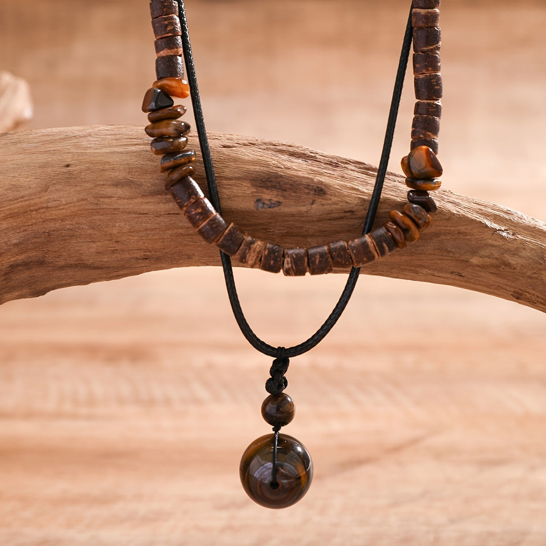 Herren-Halsketten-Set | Bohemian Style | Kokosnuss, Muschel & Stein-Anhänger