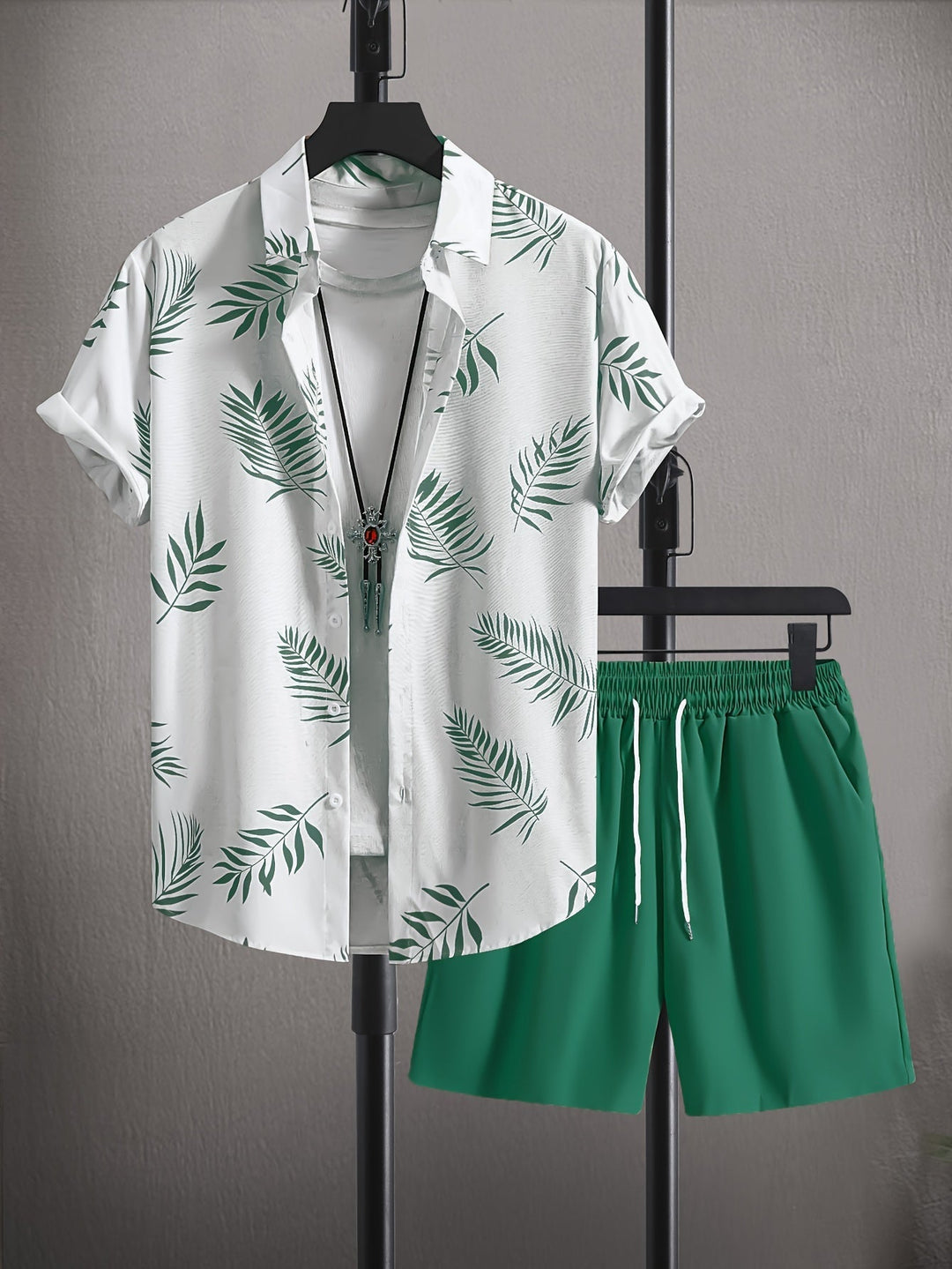 Herren Sommer Set | Hemd mit Blattdruck & Short | Einzigartiges Design | Zweiteilig