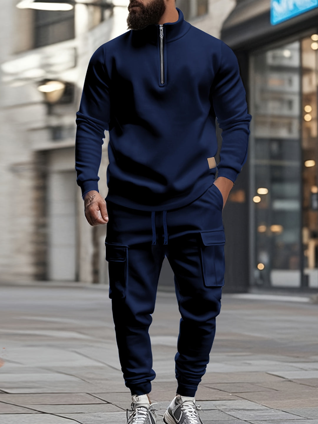 Herren-Retro-Sportanzug | Half-Zip Sweatshirt & Arbeitshose | Trendy & funktional