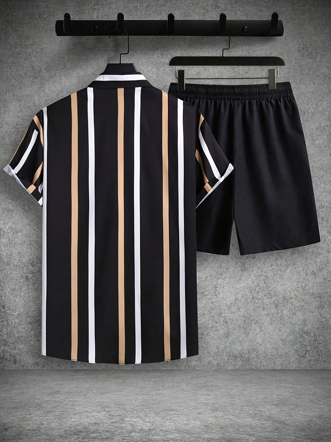 Herren-Sommer-Set | Streifendruck | Kurzarm-Shirt & Short | 2-teilig Polyester