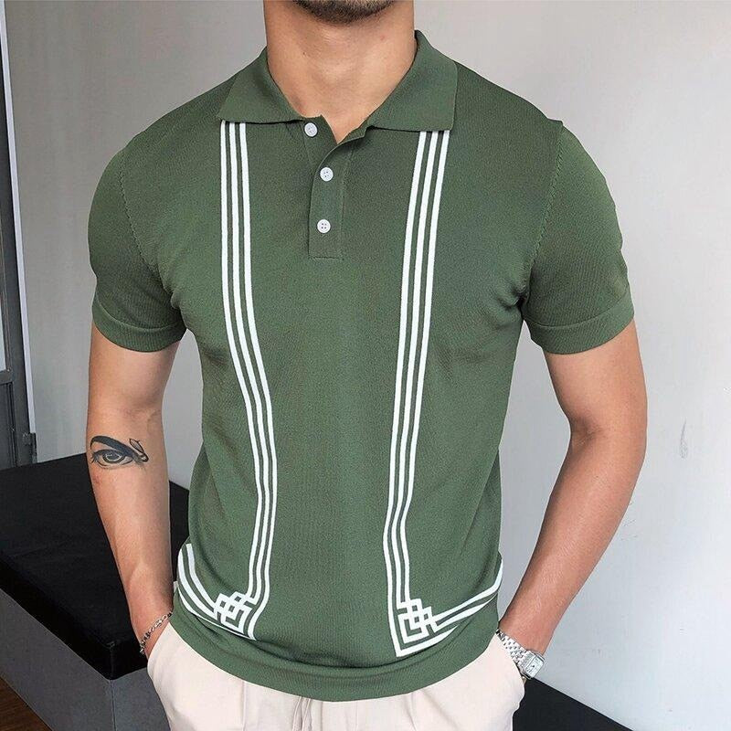 Herren-T-Shirt | Gestreiftes Polo | Grün & Weiß | Klassischer Sommerstil