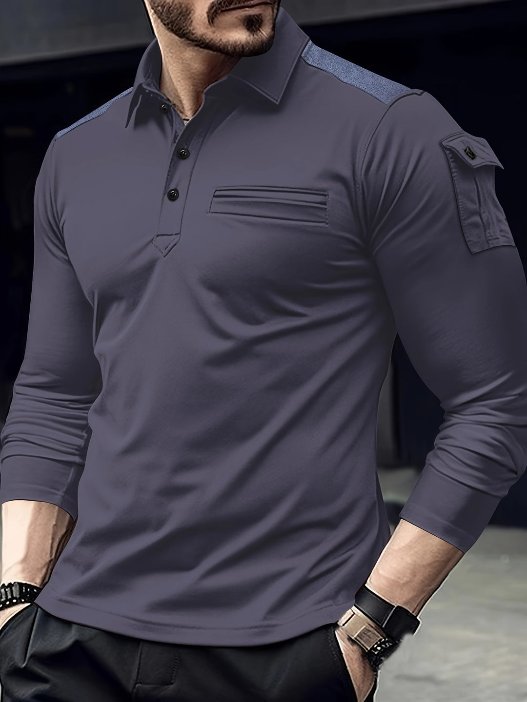 Herren Freizeithemd | Armtaschen & Schulteraufnäher | Lange Ärmel & Stretchgewebe für Outdoor-Sportarten