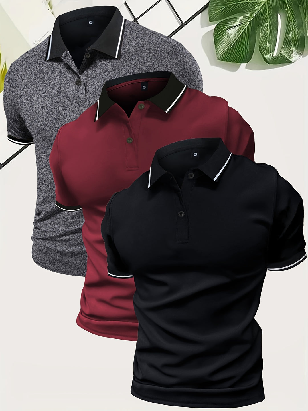 Herren 3 Stück Poloshirt | Lässig & Unifarben | Leichtes Polyester | Kurze Ärmel