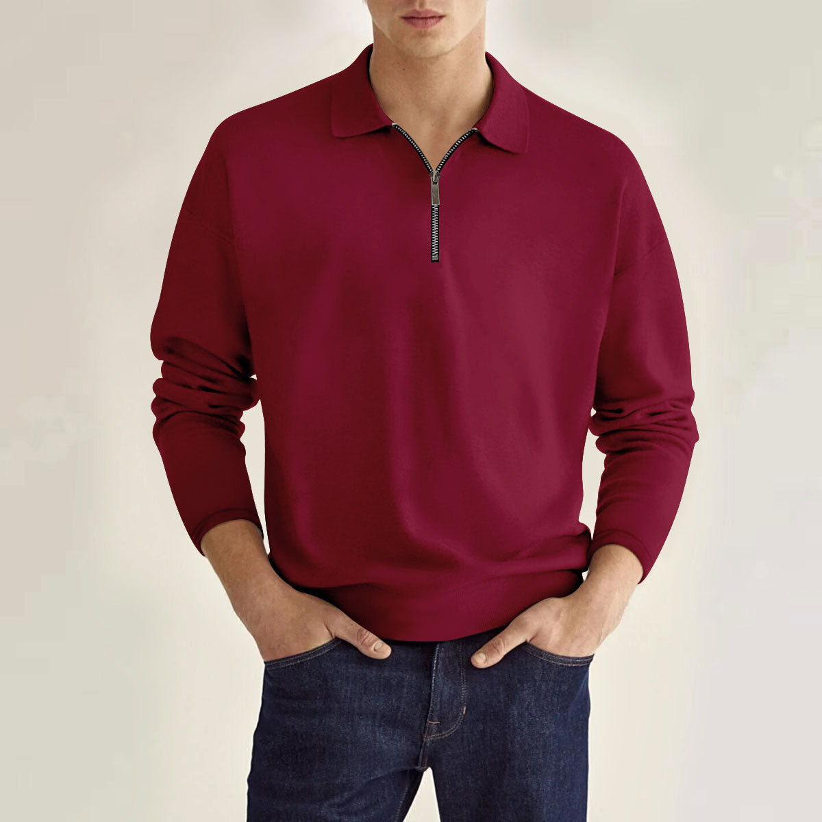 Klassisches Langarm-Poloshirt mit Reißverschluss für Männer mit urabn Eleganz und einzigartigem Design | Luuk