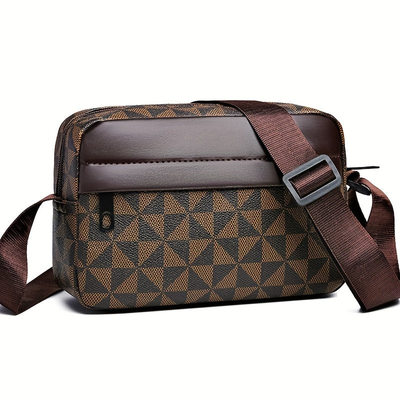 Herren Umhängetasche | Luxus Crossbody | Patchwork Plaid Design | Weiches PU Leder