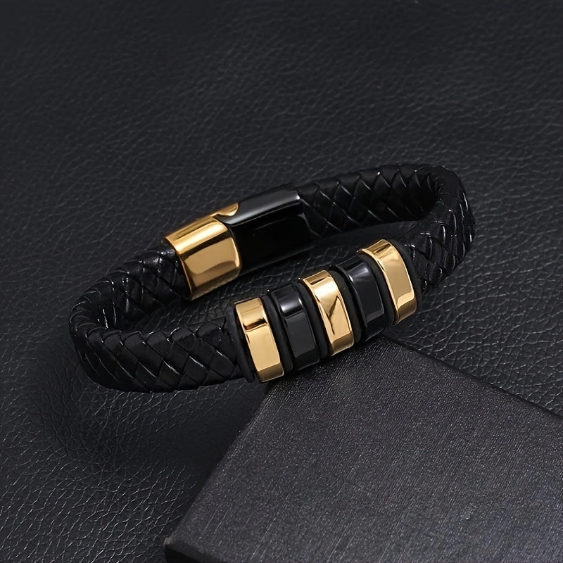 Herrenarmband | Schwarzes Kunstleder & Magnetverschluss | Modisch & Bequem | Legierung