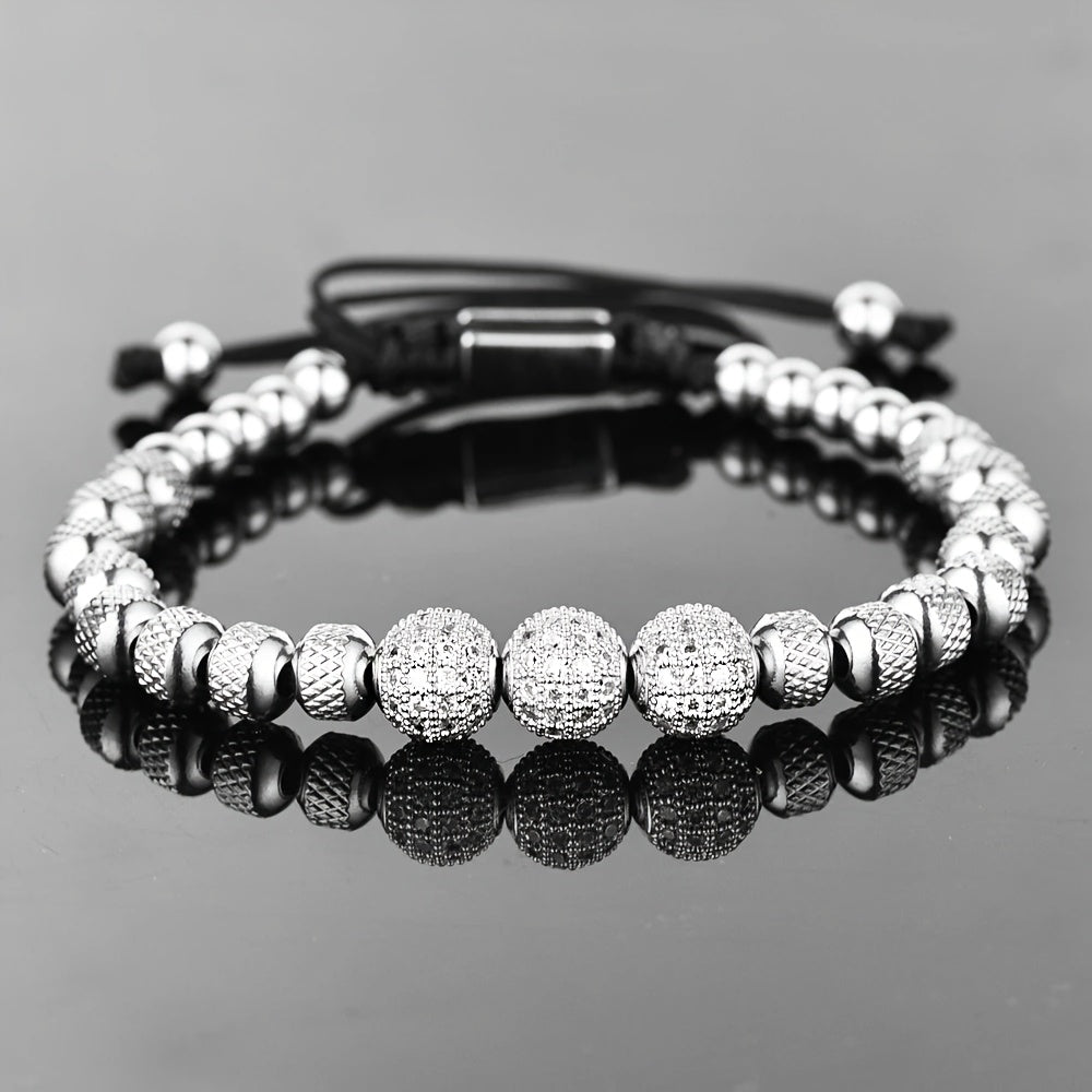 Herrenarmband | Luxus-Edelstahl | Blaue CZ-Perlen & Elegantes Design
