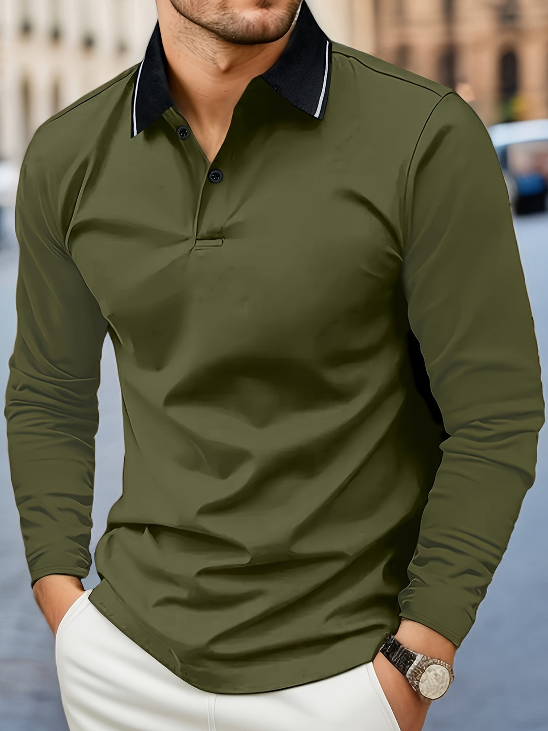 Herren-Polo | V-Ausschnitt & lange Ärmel | Casual Look | Frühling & Sommer