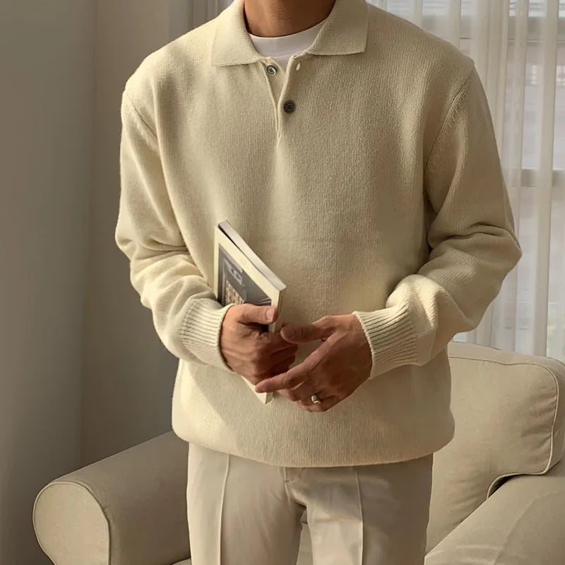 Weicher und kuscheliger unifarbener Strickpullover für Herren mit langen Ärmeln und zeitloser Eleganz | Pieter