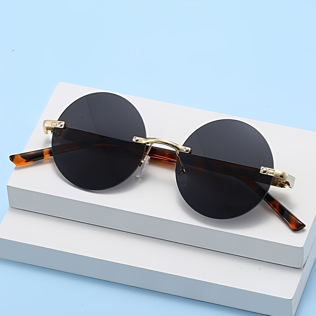 Herren-Sonnenbrille | Randloses Retro-Design | Leoparden-Print-Beine | Vintage-Stil