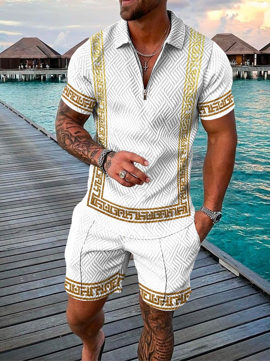 Herren-Sommer-Set | Polo mit Reißverschluss & Shorts | Streetwear Style | Polyester