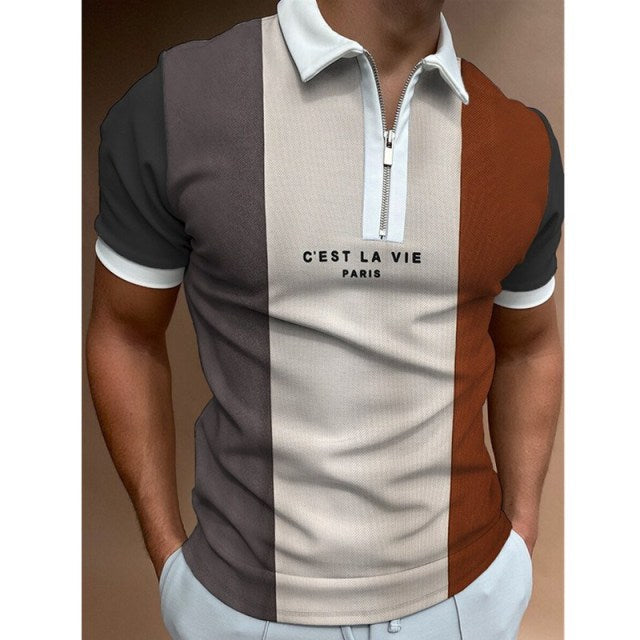 Herren-Polo | Retro-Reißverschluss-Design | Einzigartiges Muster & Modern Casual | Polyester Summer Style