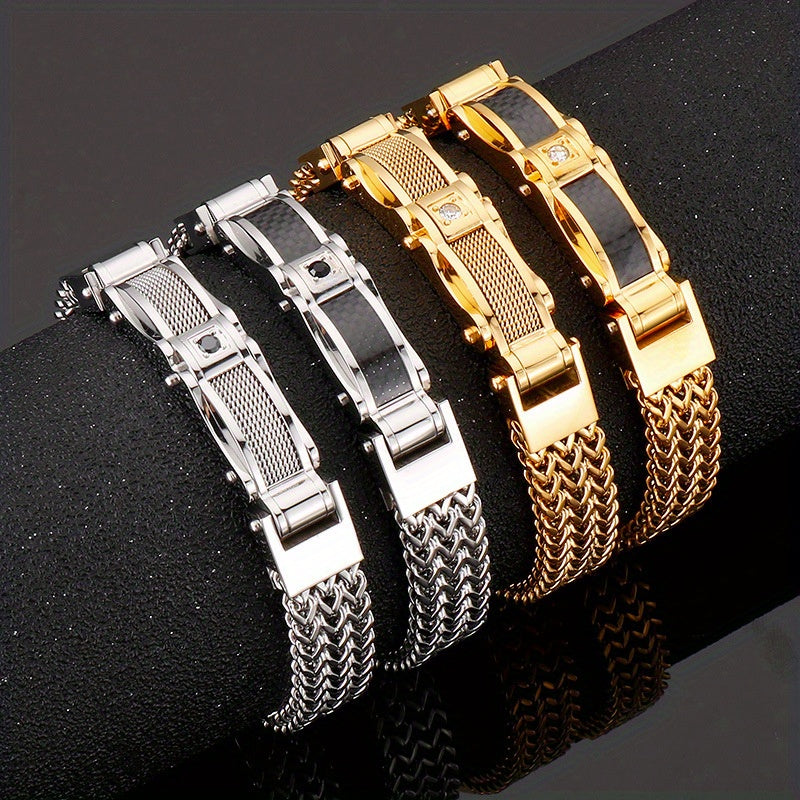 Herrenarmband | Titanium Steel & Faux Gemstone | Quadratisches Design & Magnetischer Verschluss