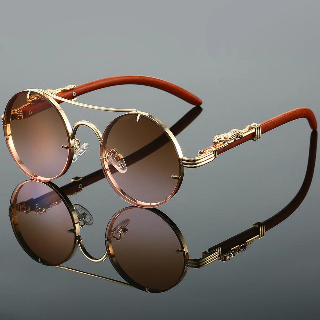Runde Herren-Sonnenbrille | Vintage Leopard Design | UV400 Schutz | Luxe Retro Look
