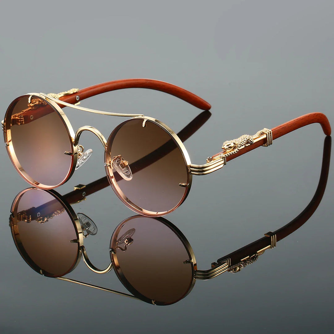 Runde Herren-Sonnenbrille | Vintage Leopard Design | UV400 Schutz | Luxe Retro Look