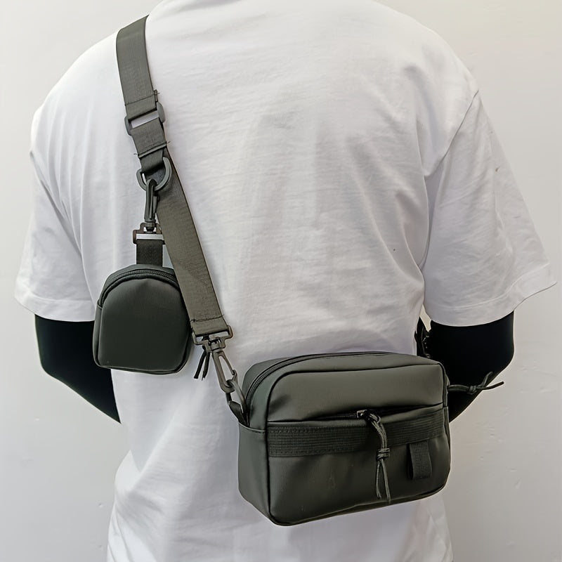 Umhängetasche für Männer | Kompaktes & schlankes Design | Handytasche & verstellbarer Riemen | Grünes Nylon