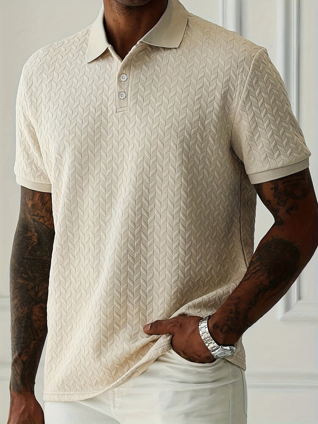 Stylisches Herren-Kurzarm-Henley-Shirt mit Knopfleiste und einzigartiger Textur | Niels