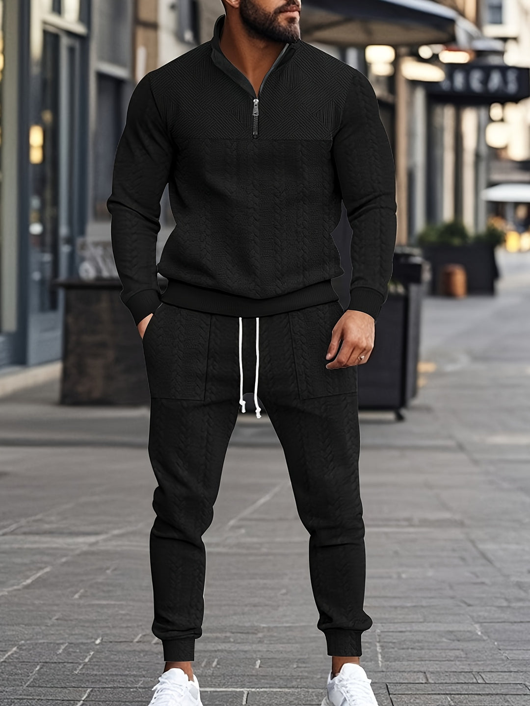 Sweatshirt & Jogginghose mit halbem Reißverschluss | Modern & vielseitig | Jacquard-Strickset für Herren