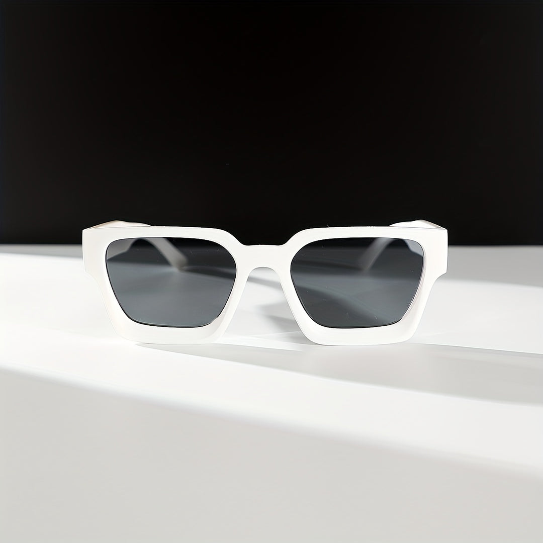Herren-Retro-Modebrille | Weißer quadratischer Rahmen mit breitem Bein | Stilvoll und entspiegelt